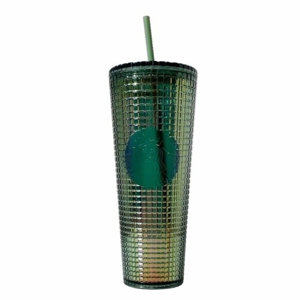 NWT Starbucks Iridescent Rainforest Grid Venti Cold Cup Lid Straw 2022 Tumbler